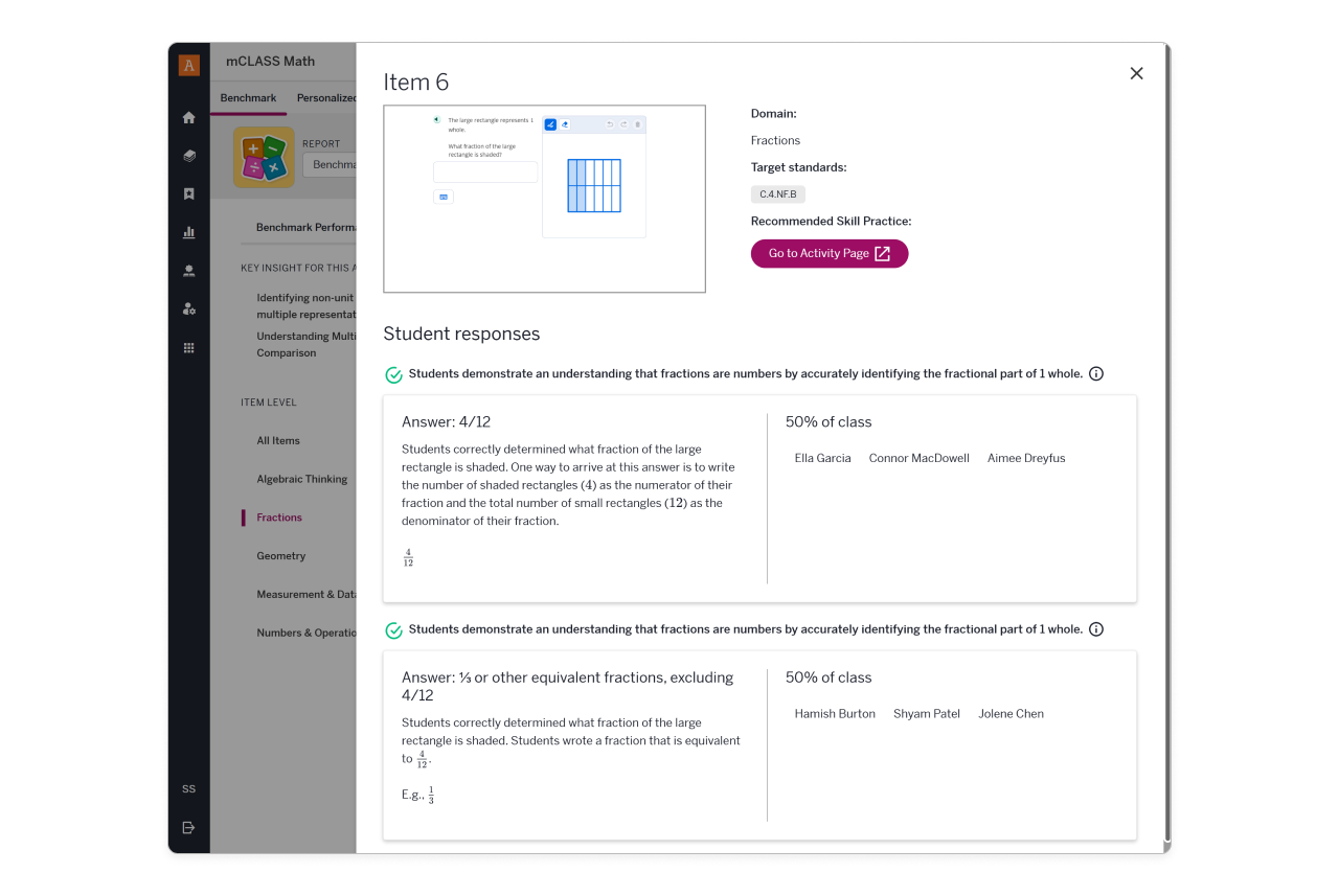 mCLASS Math: Student thinking report