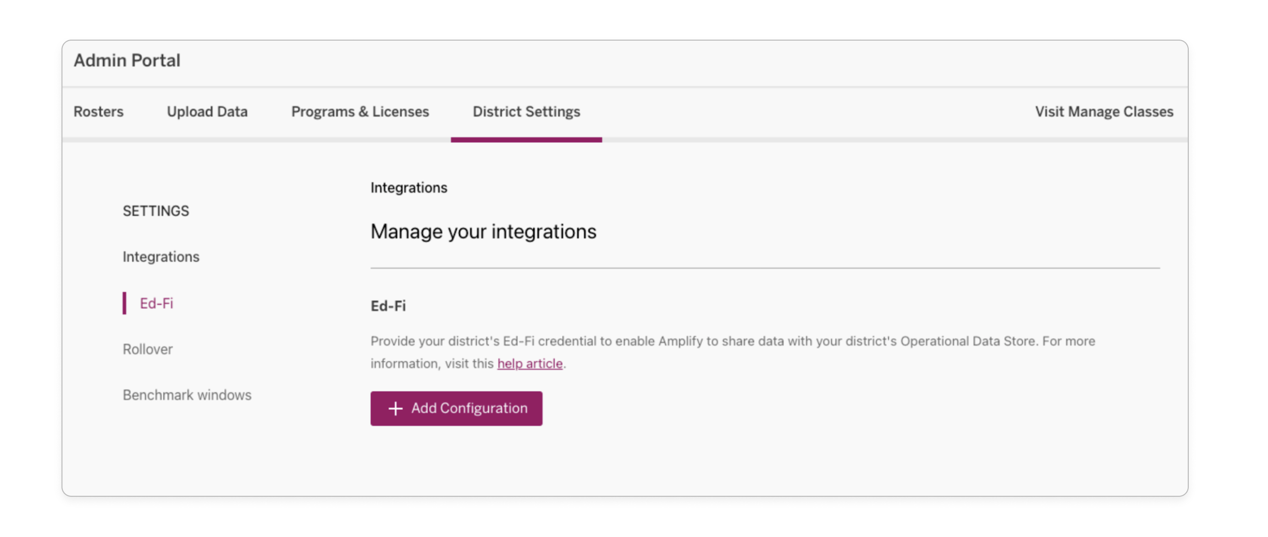 Admin Portal: Ed-Fi integrations