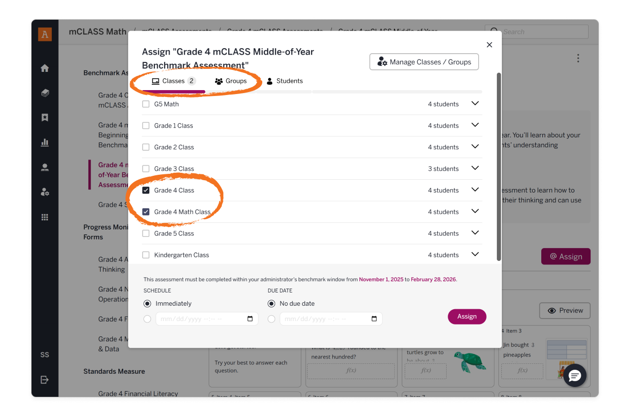 mCLASS Math: Assigning assessments