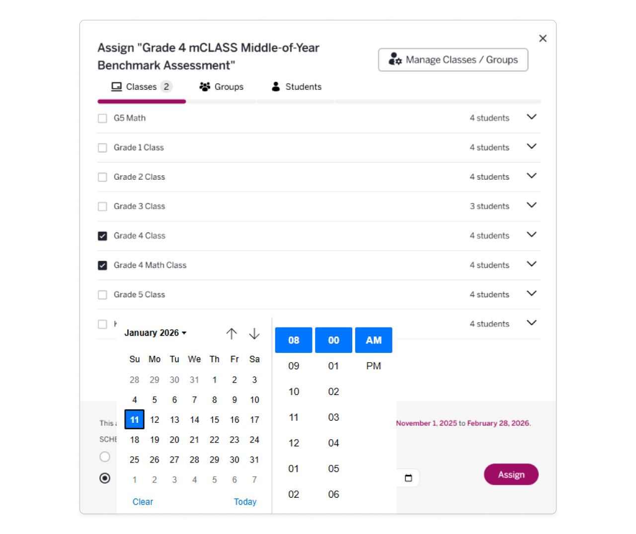 mCLASS Math: Assigning assessments