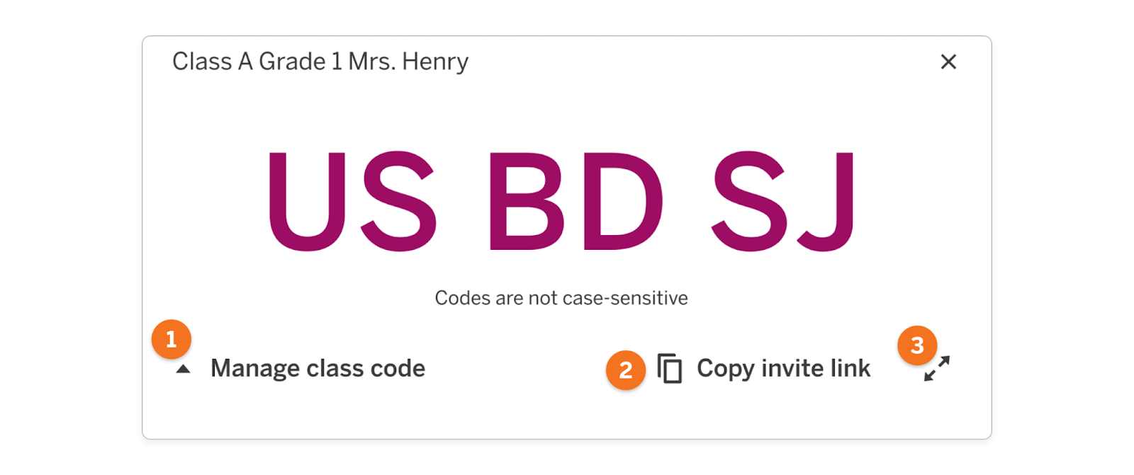 Manage Classes: Class codes