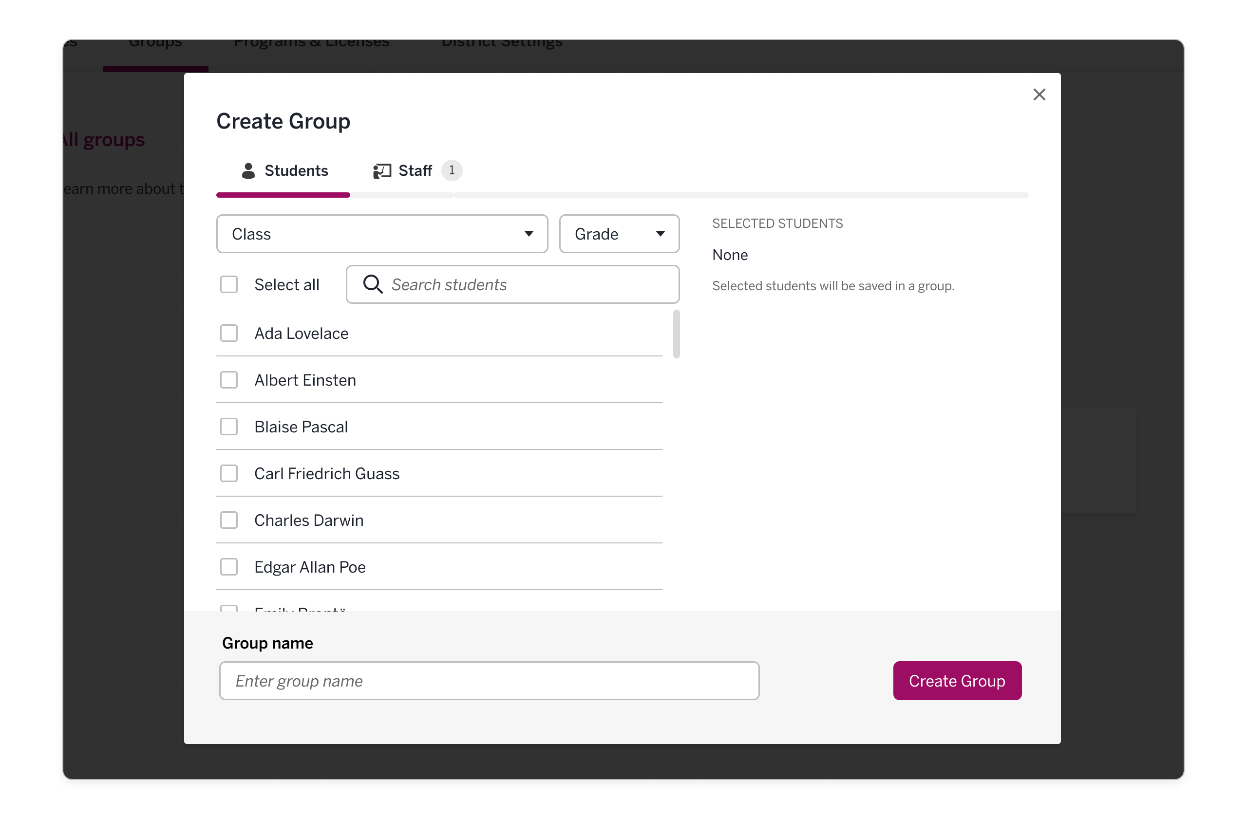 Manage Classes: Groups