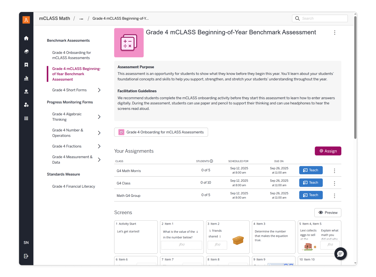 mCLASS Math: Assigning assessments
