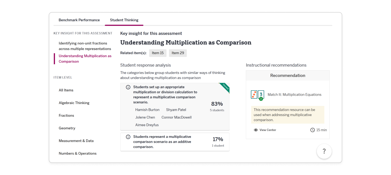 mCLASS Math: Student Thinking report